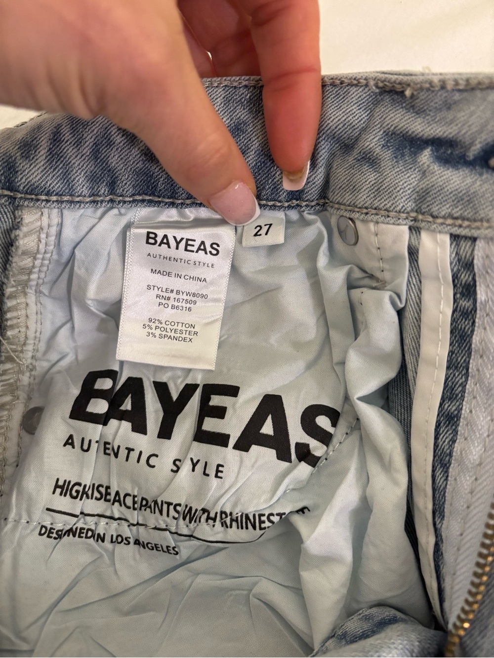 ✨ BAYEAS High Rise Rhinestone Lace Wide Leg Jeans - 27 - Picture 16 of 16